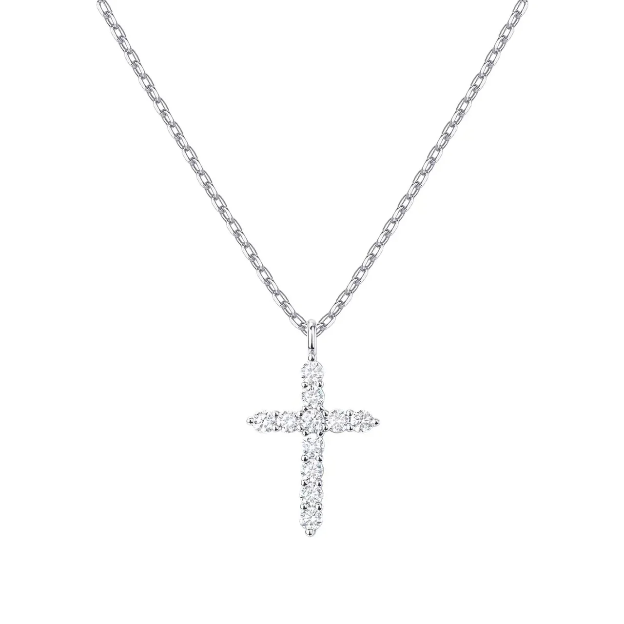 Delicate Gold-Tone Crystal Cross 925 Sterling Silver Necklace - Silver
