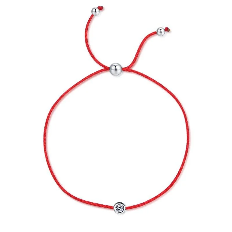 Lucky Red Cord Bezel Moissanite 925 Sterling Silver Bracelet