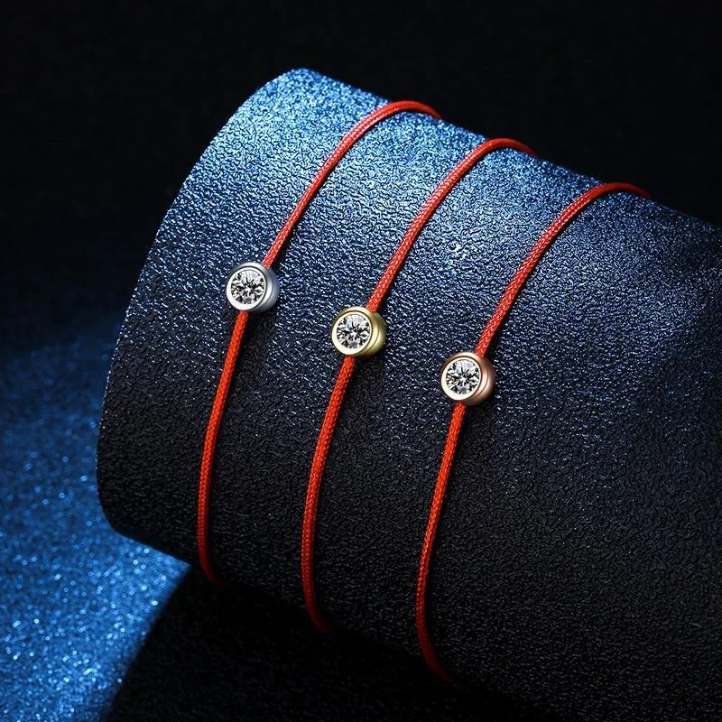 Lucky Red Cord Bezel Moissanite 925 Sterling Silver Bracelet