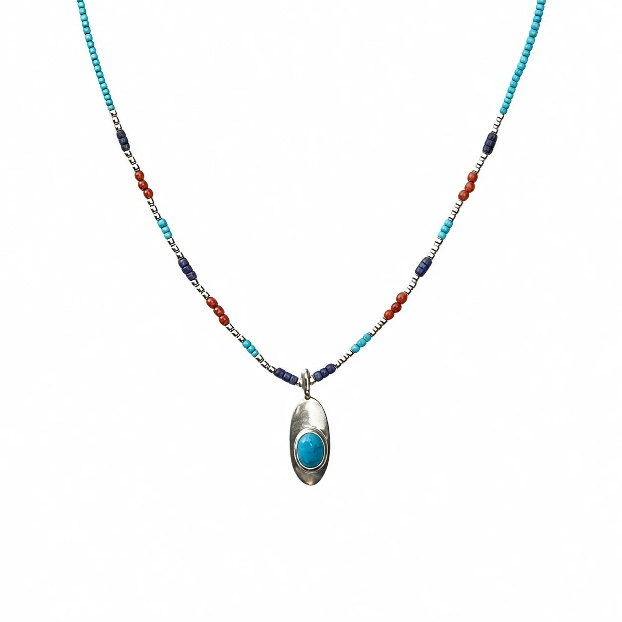 Artisan 925 sterling silver Beaded Oval Pendant Necklace