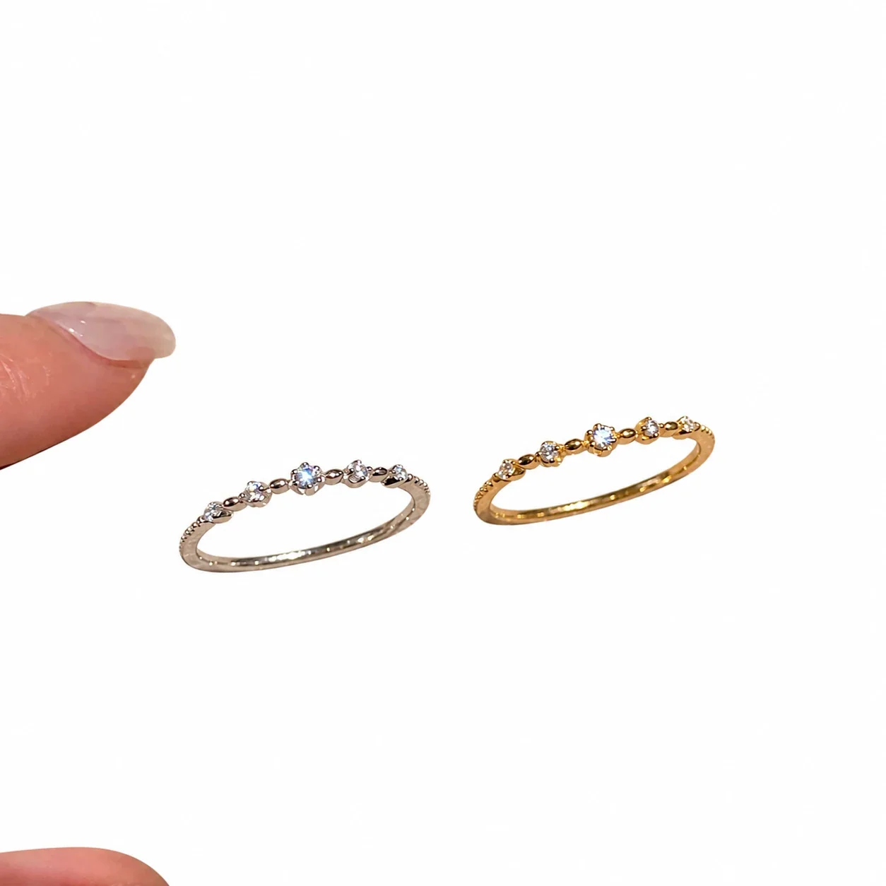 Delicate 925 Sterling Silver Beaded Round Stone Ring