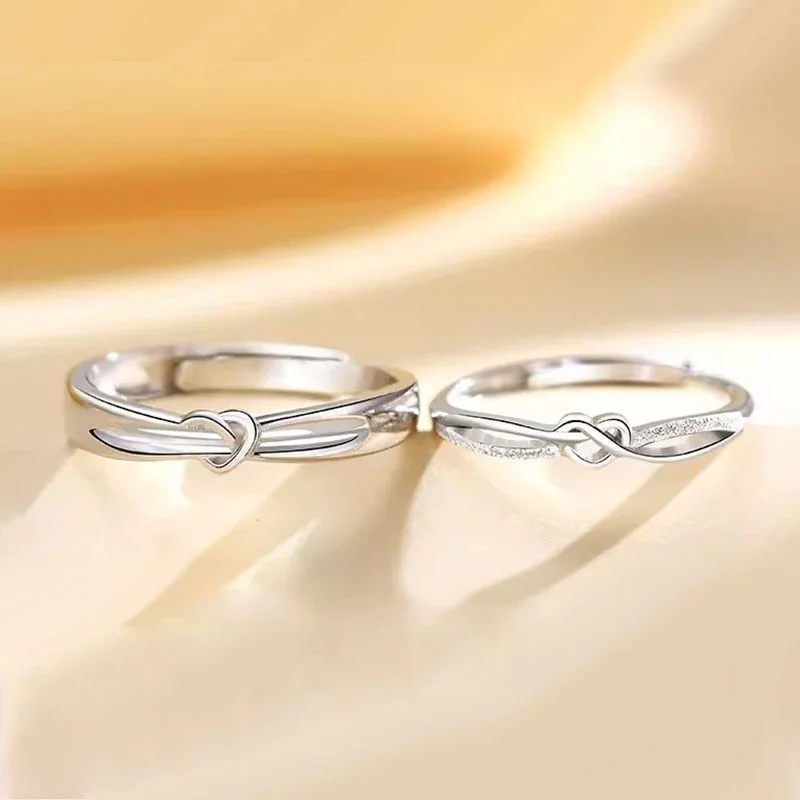 Polished Intertwined Heart Open 925 Sterling Silver Rings