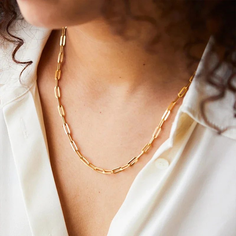 Minimalist Gold PVD Paperclip Link Stainless Steel Chain Necklace