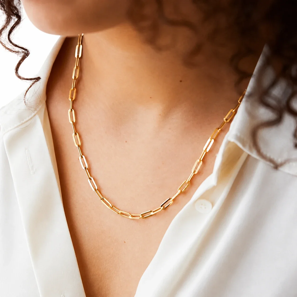 Minimalist Gold PVD Paperclip Link Stainless Steel Chain Necklace