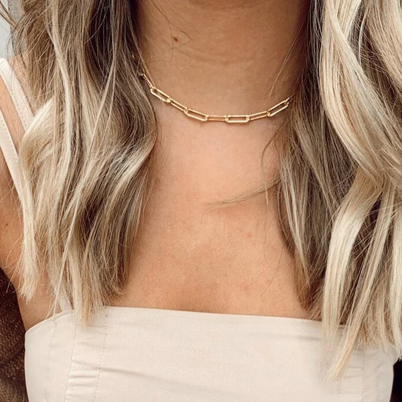 Minimalist Gold PVD Paperclip Link Stainless Steel Chain Necklace