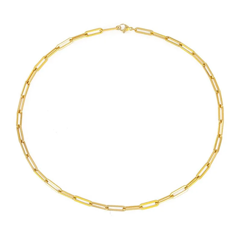 Minimalist Gold PVD Paperclip Link Stainless Steel Chain Necklace - Gold 42 cm Piece