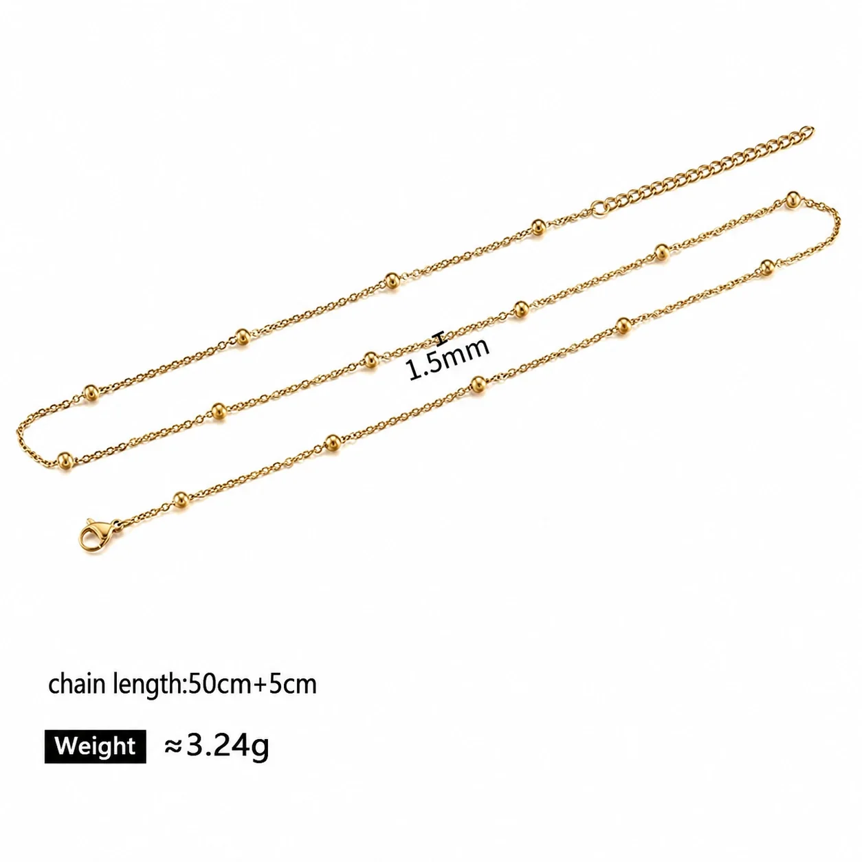 Bold Gold PVD Stainless Steel Cuban Paperclip Chain Necklace - Gold Bead Cross