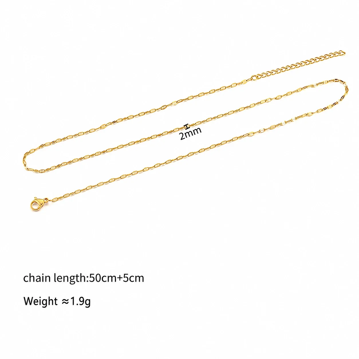 Bold Gold PVD Stainless Steel Cuban Paperclip Chain Necklace - Gold Lip 2 mm