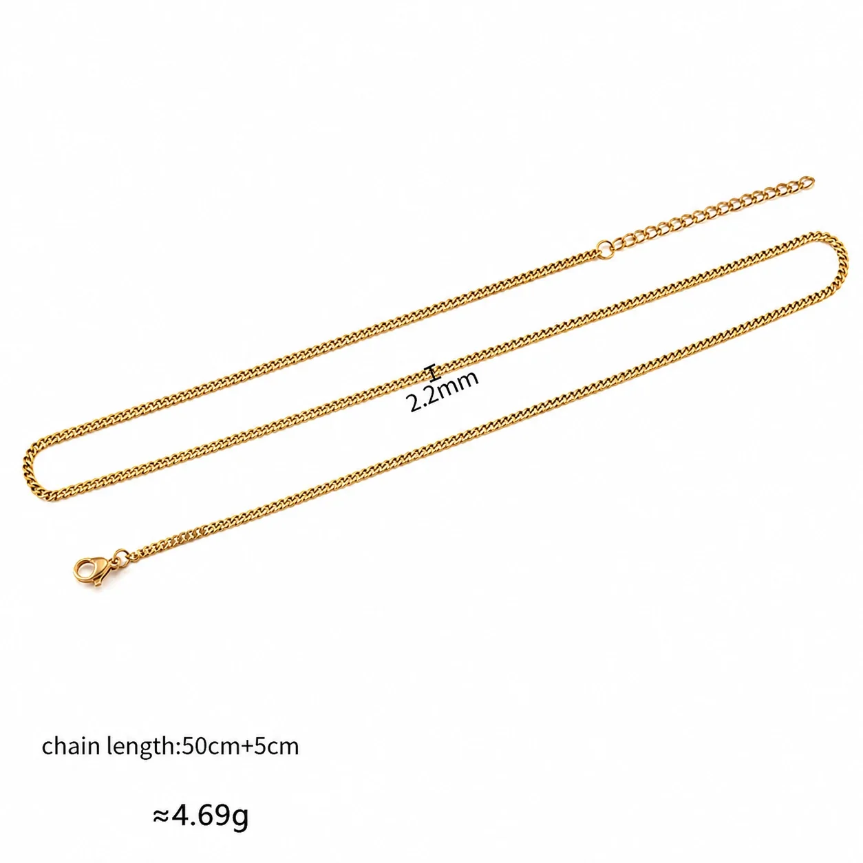 Bold Gold PVD Stainless Steel Cuban Paperclip Chain Necklace - Gold Double-Sided Matte 2.2 mm