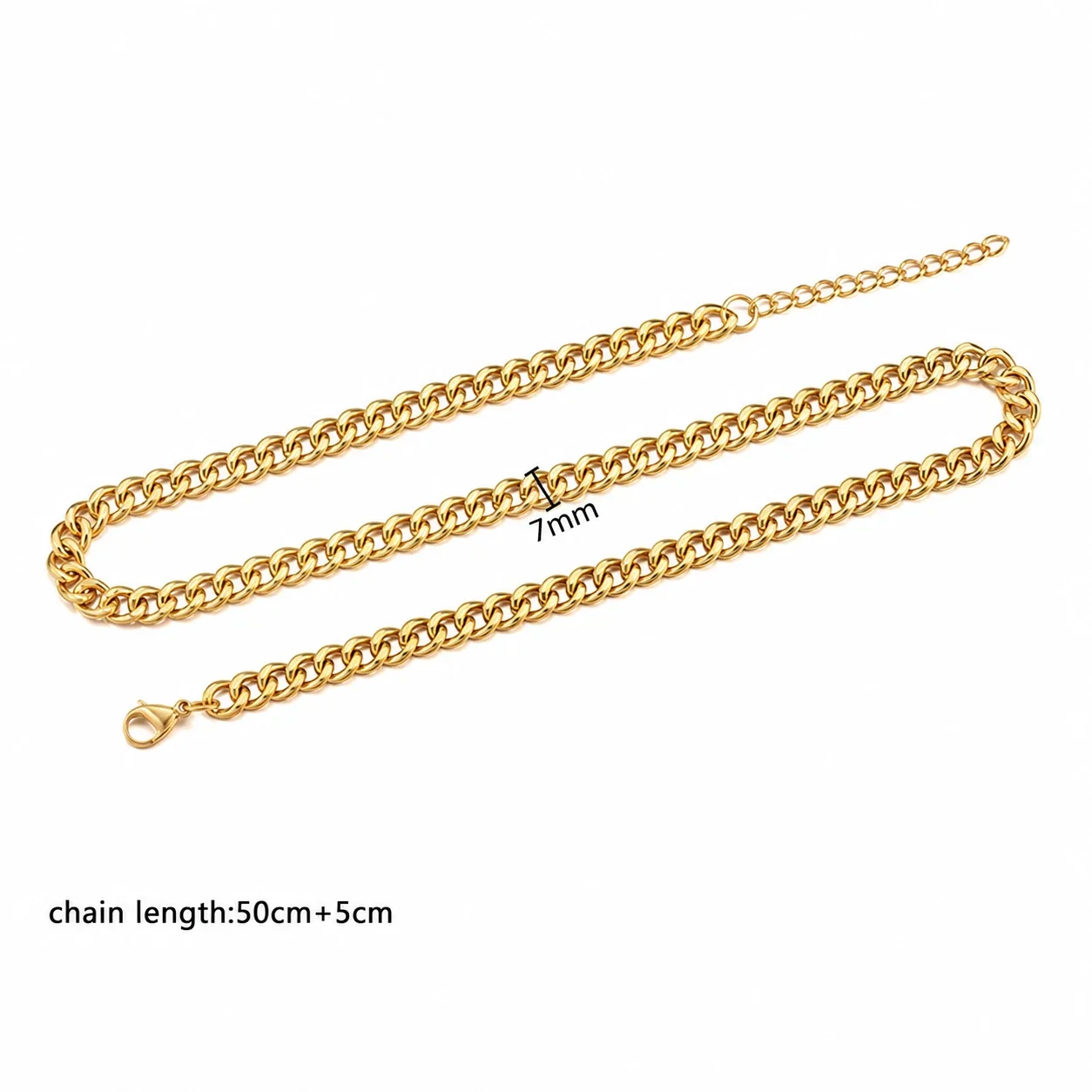 Bold Gold PVD Stainless Steel Cuban Paperclip Chain Necklace - Gold Double-Sided Matte 7 mm