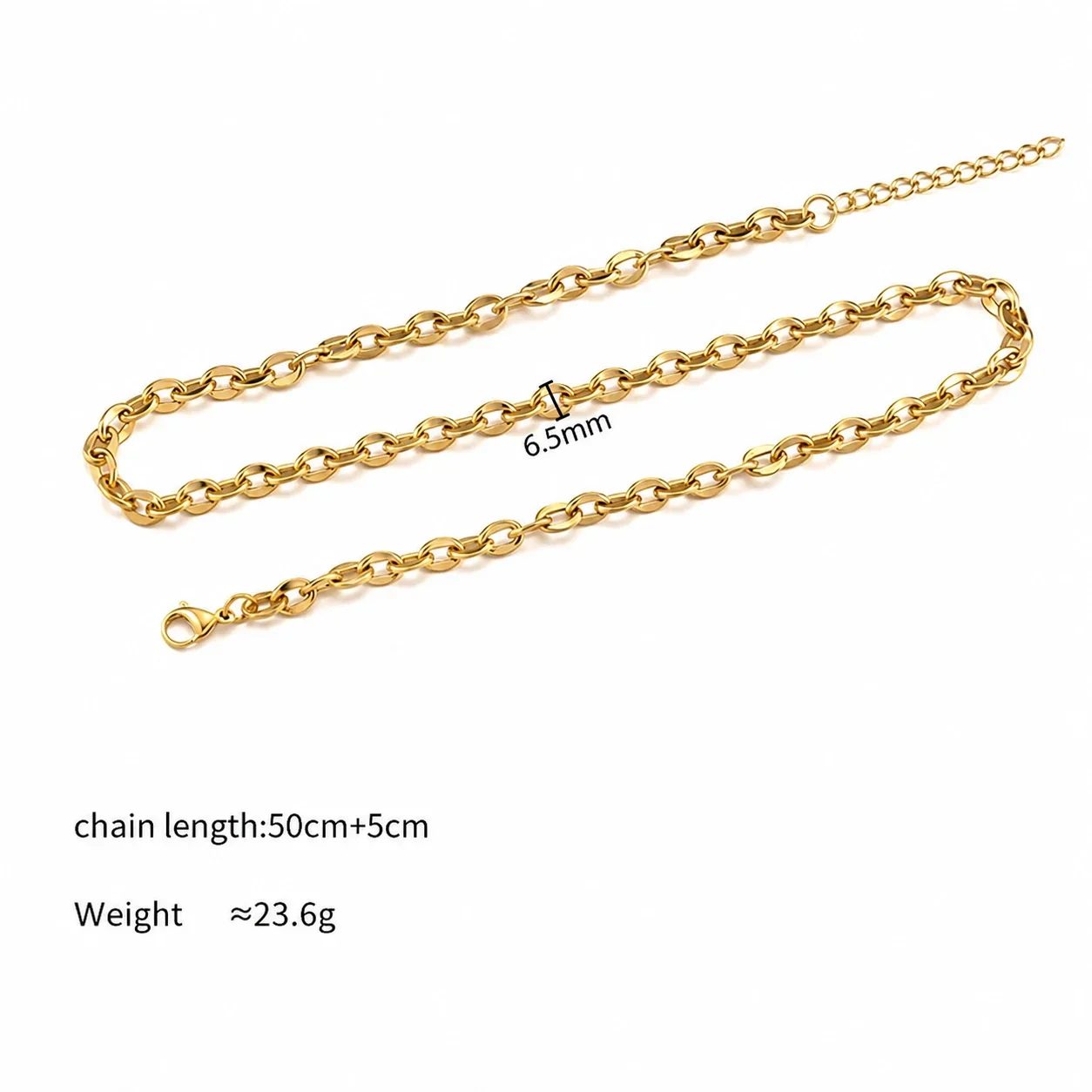 Bold Gold PVD Stainless Steel Cuban Paperclip Chain Necklace - Gold Lip 6.5 mm