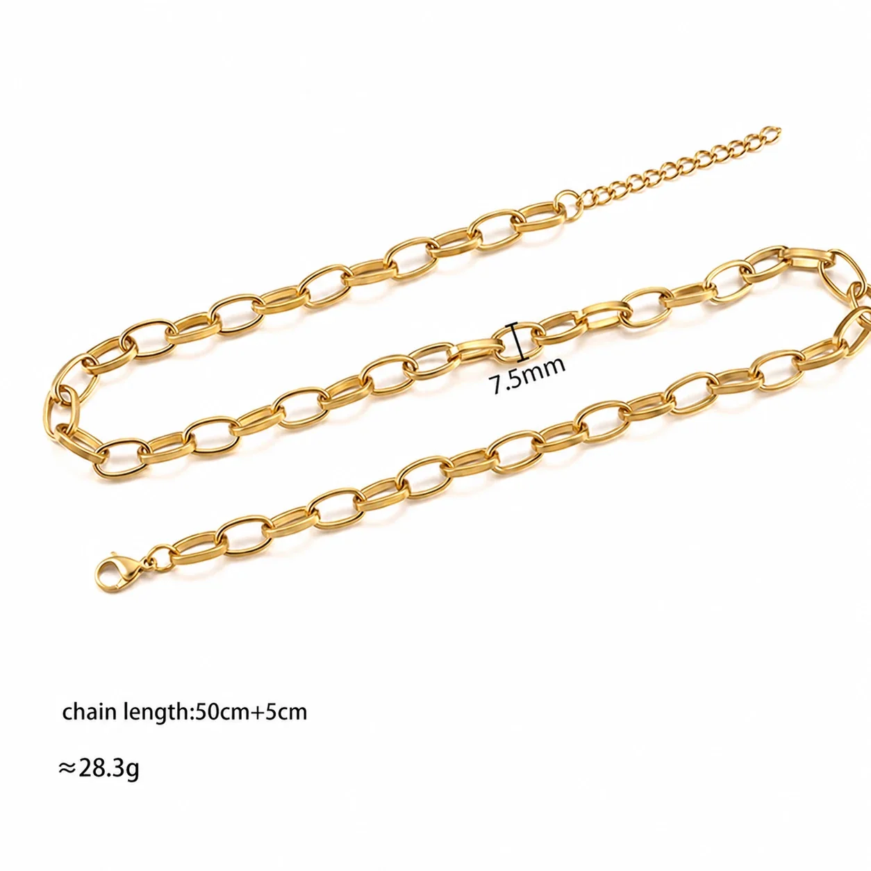 Bold Gold PVD Stainless Steel Cuban Paperclip Chain Necklace - Gold Flat Oval Cross