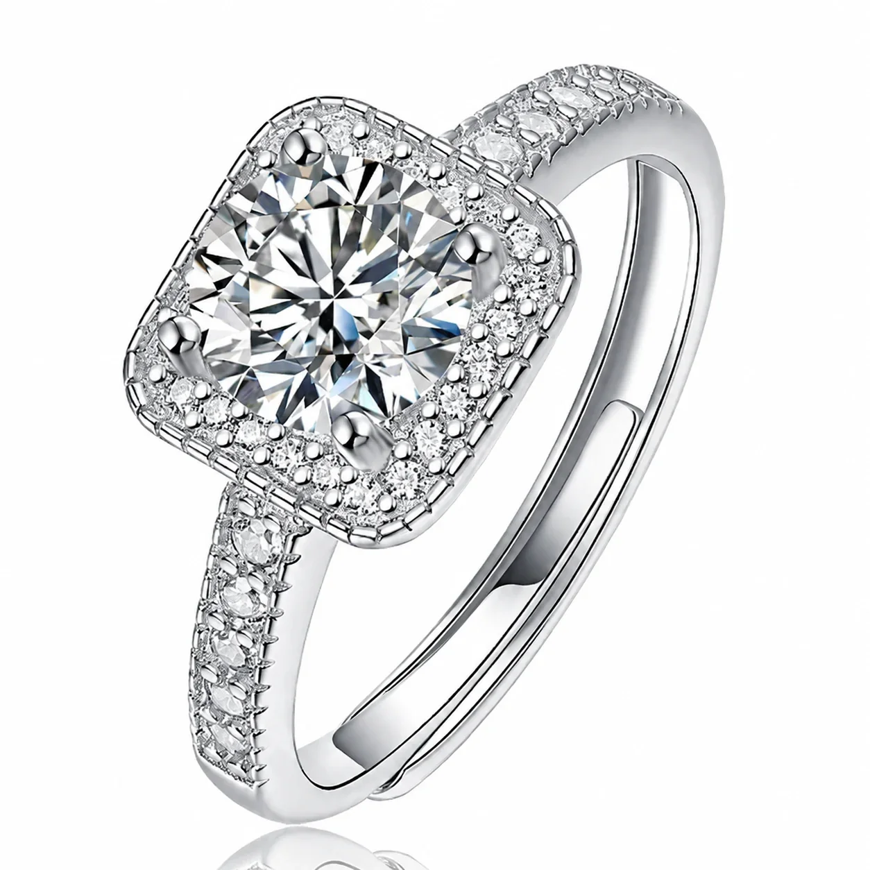 Ornate 925 Sterling Silver Cushion Halo Moissanite Ring
