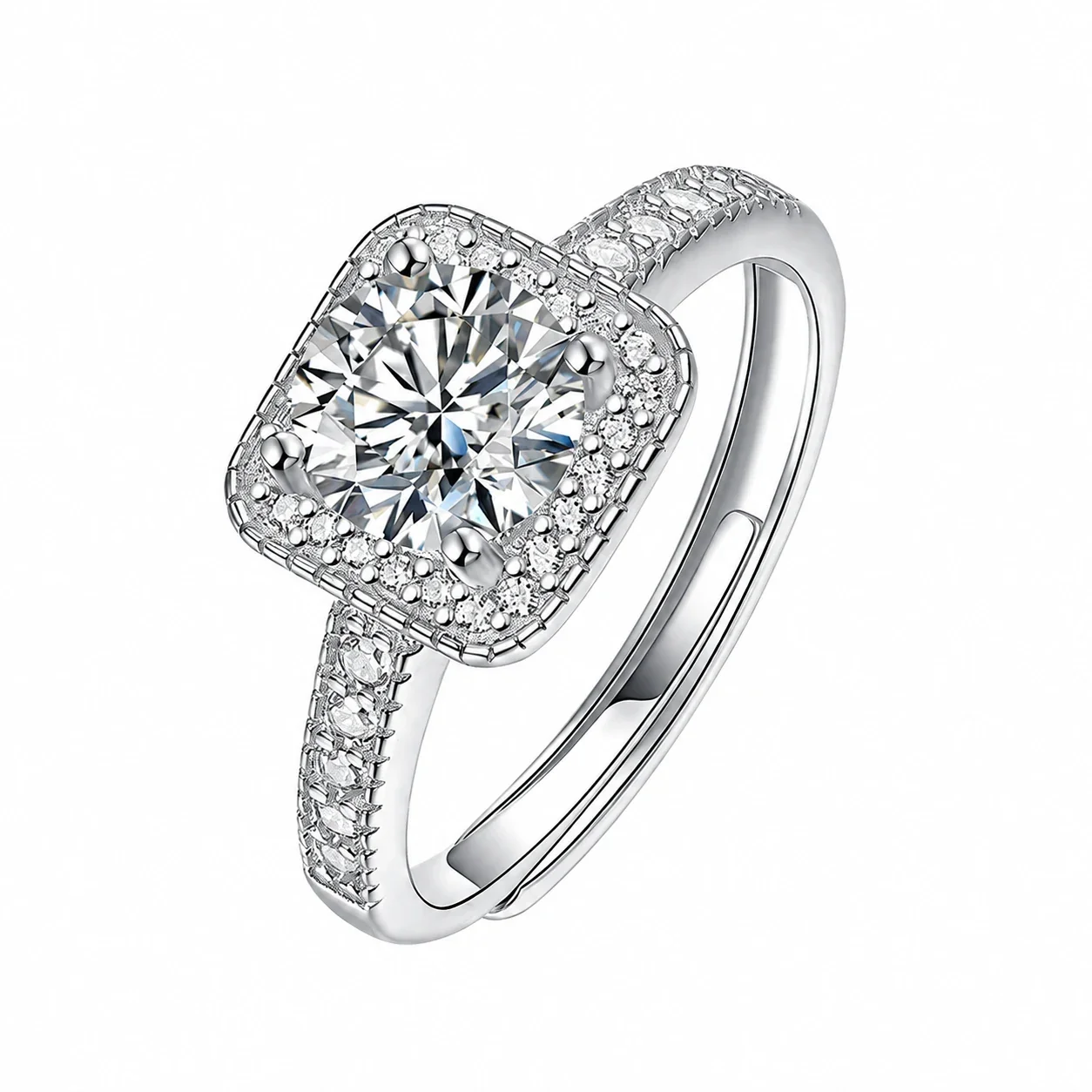 Ornate 925 Sterling Silver Cushion Halo Moissanite Ring