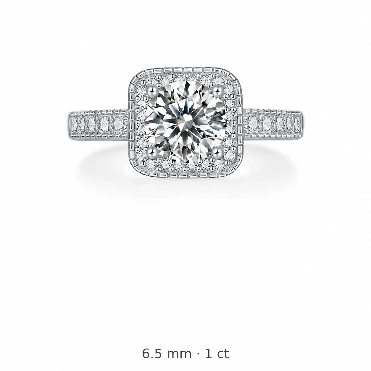 Ornate 925 Sterling Silver Cushion Halo Moissanite Ring - Silver