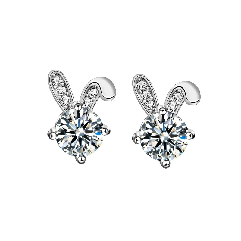 Playful 925 Sterling Silver Bunny Ear Pavé Moissanite Stud Earrings