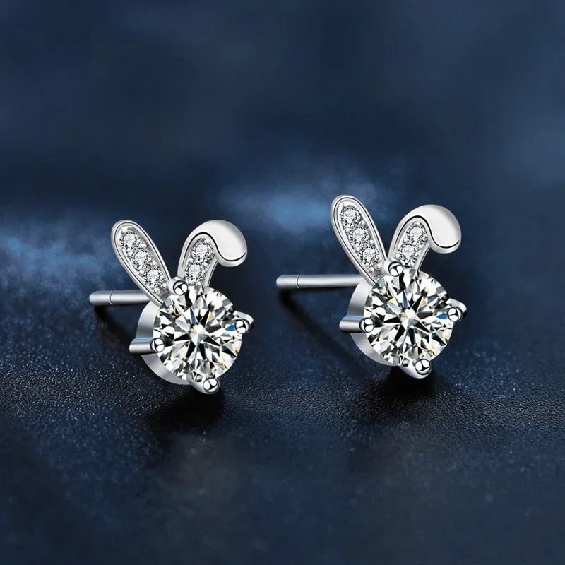 Playful 925 Sterling Silver Bunny Ear Pavé Stud Earrings