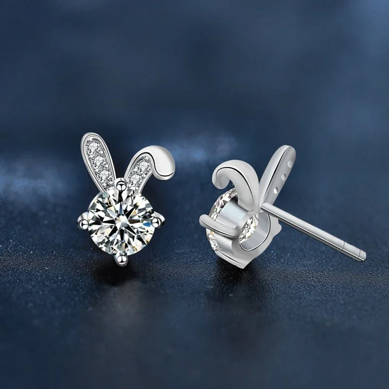 Playful 925 Sterling Silver Bunny Ear Pavé Stud Earrings