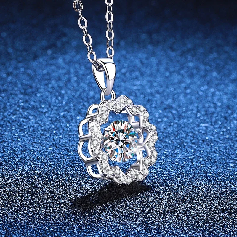 Radiant Pavé Flower 925 Sterling Silver Moissanite Necklace