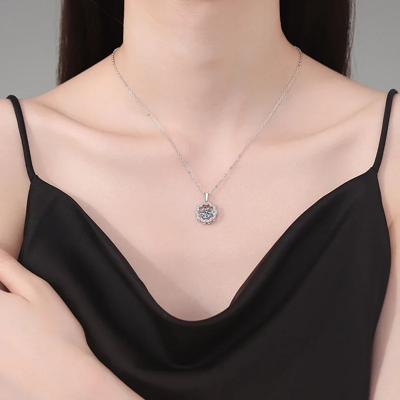 Radiant Pavé Flower 925 Sterling Silver Moissanite Necklace