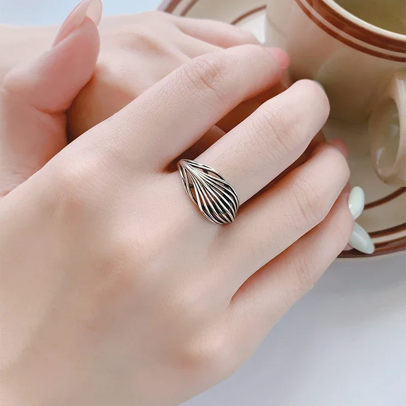 Sculptural Silver-Plated Ribbed Open-Front Copper Ring