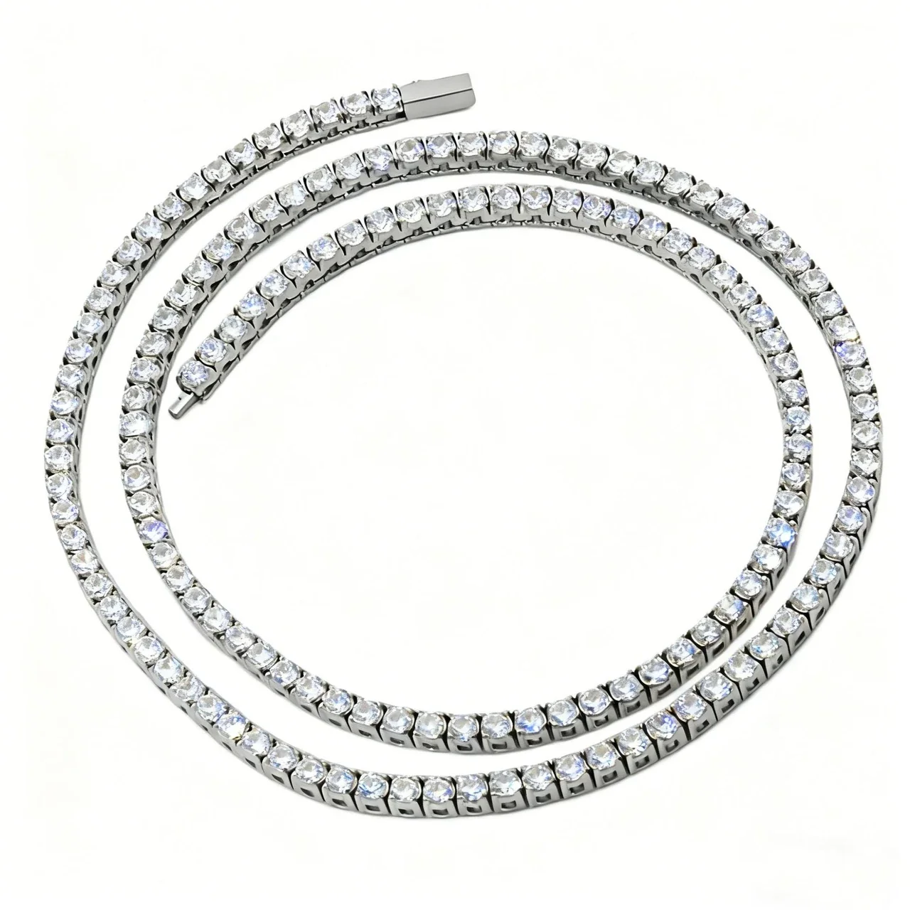 Iced Prong-Set Round CZ Stainless Steel Tennis Necklace