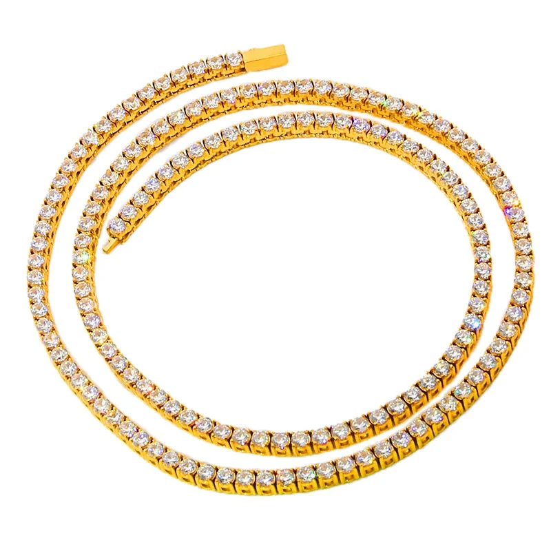 Iced Prong-Set Round CZ Stainless Steel Tennis Necklace - Gold