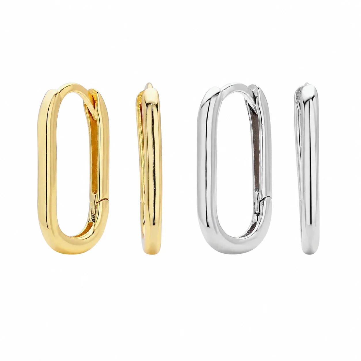 Sleek 925 Sterling Silver Oval Tubular Hoop Earrings