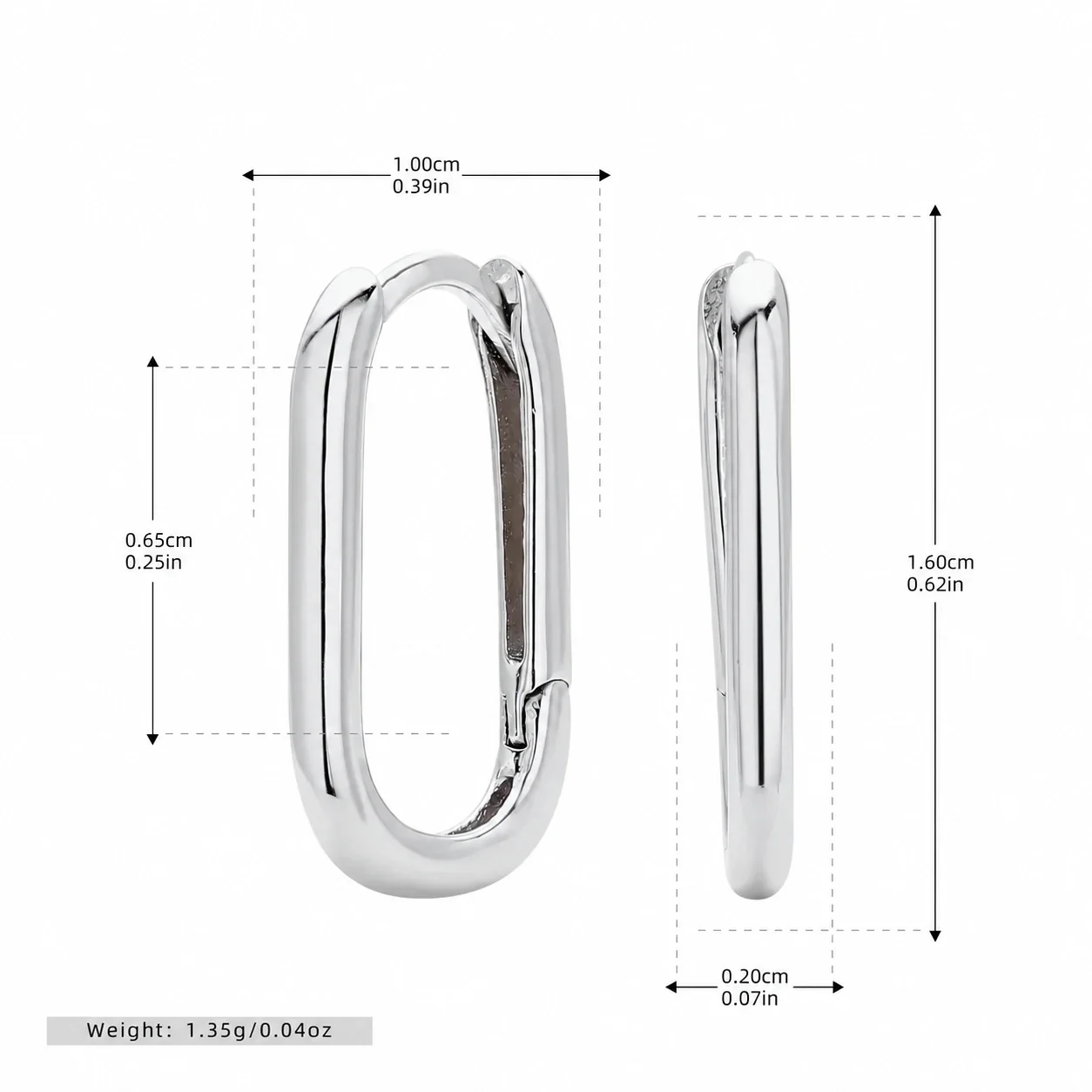 Sleek 925 Sterling Silver Oval Tubular Hoop Earrings - Silver