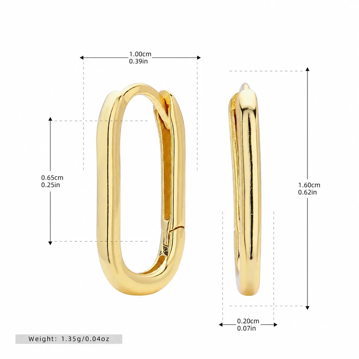 Sleek 925 Sterling Silver Oval Tubular Hoop Earrings - Gold