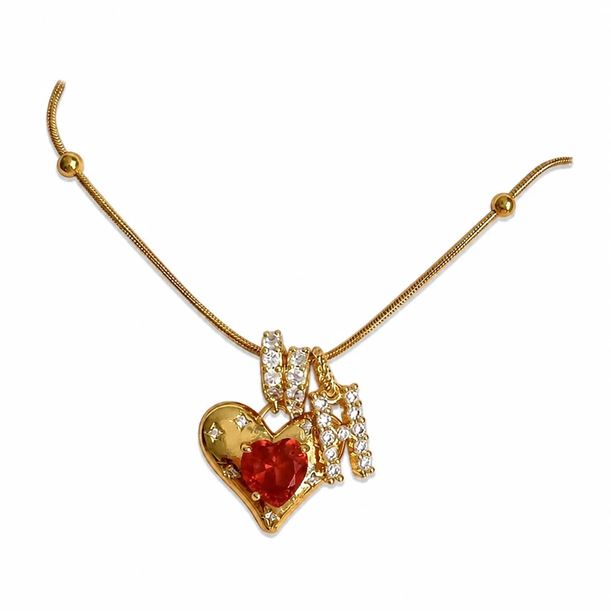 Romantic Gold-Plated Copper Red Heart Letter Pendant Necklace