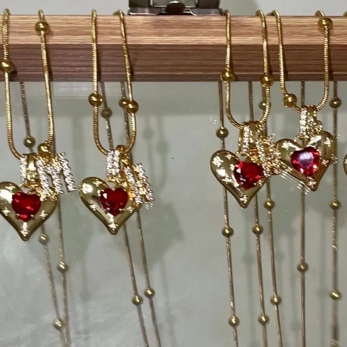 Romantic Gold-Plated Copper Red Heart Letter Pendant Necklace