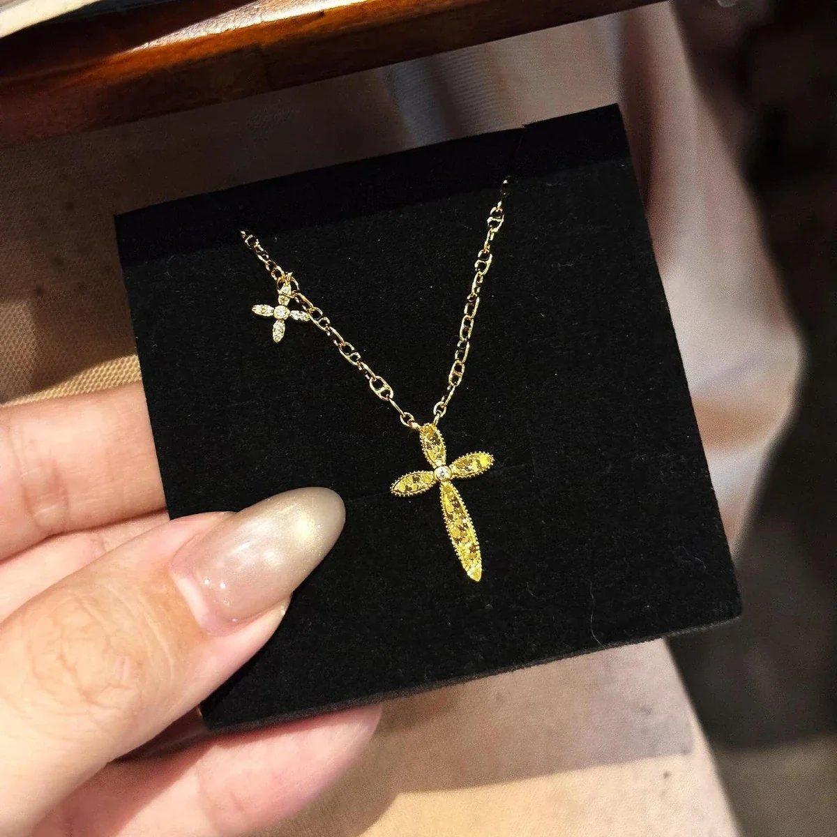 Ornate Gold-Tone Filigree Cross With Crystal Accent Necklace