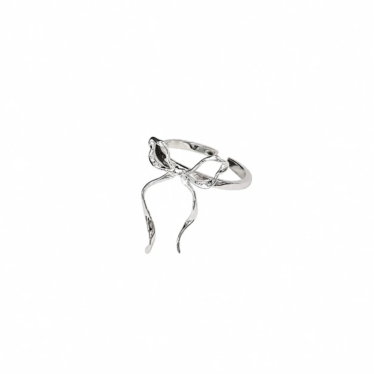 Sculptural 925 Sterling Silver Bow and Ribbon-Tail Ring