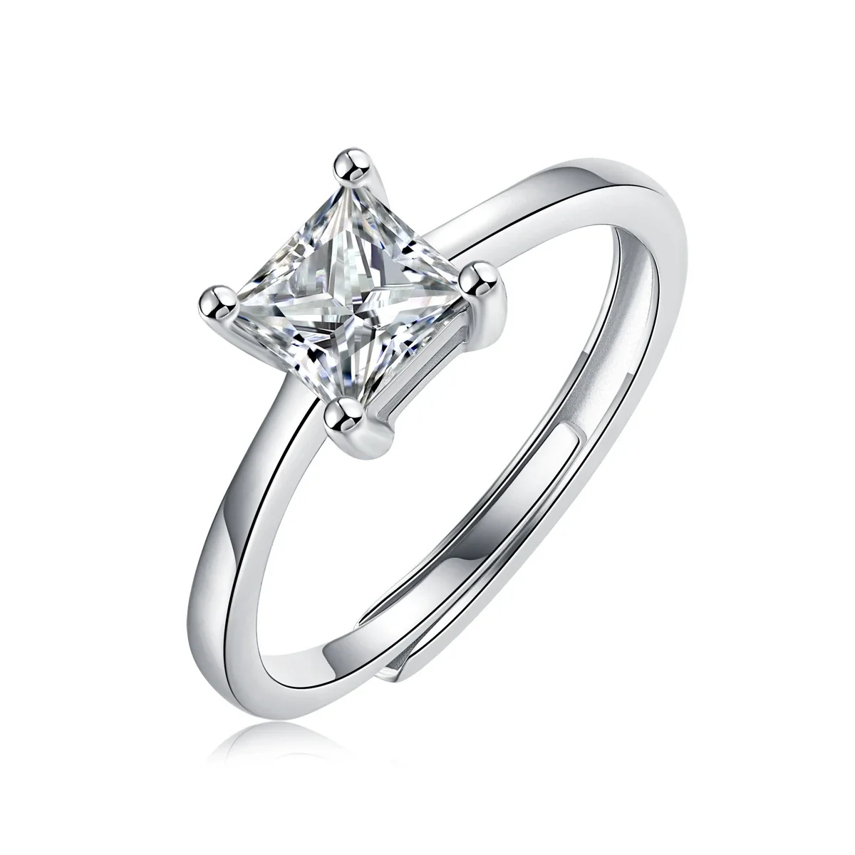 Refined 925 Sterling Silver Princess-Cut Four-Prong Moissanite Ring