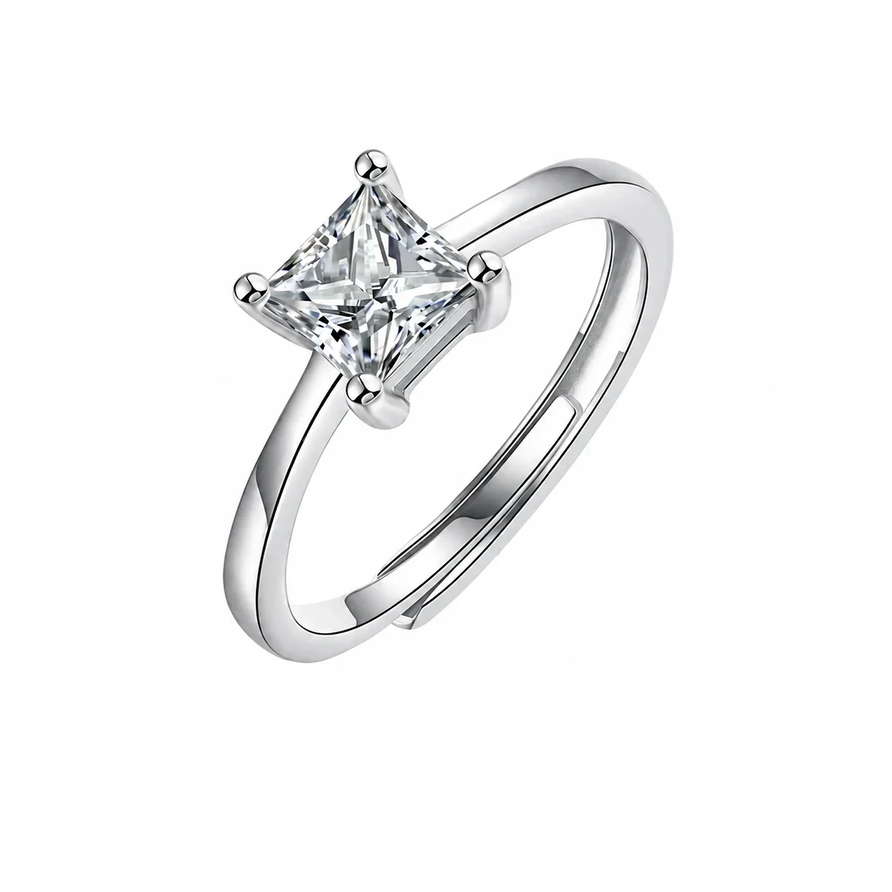 Refined 925 Sterling Silver Princess-Cut Four-Prong Ring