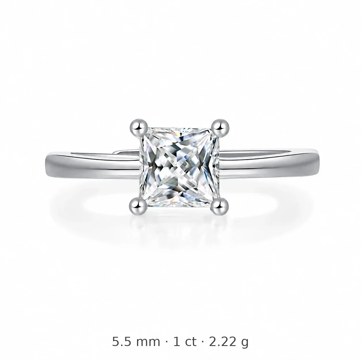 Refined 925 Sterling Silver Princess-Cut Four-Prong Ring - Silver