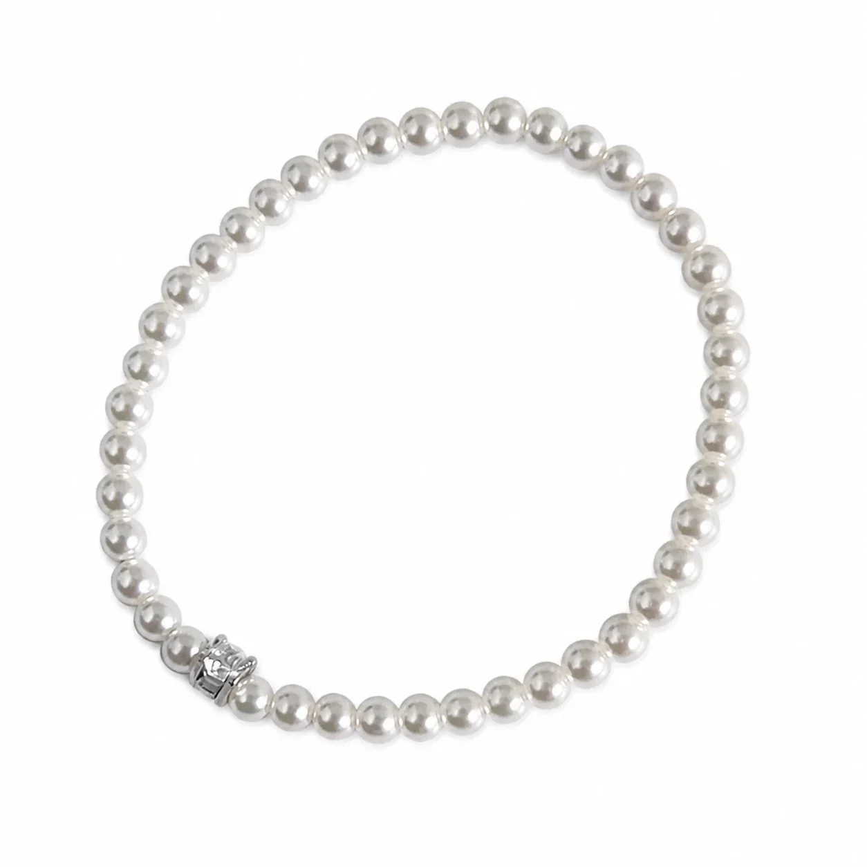 Refined Square Crystal Accent Pearl Bead Bracelet
