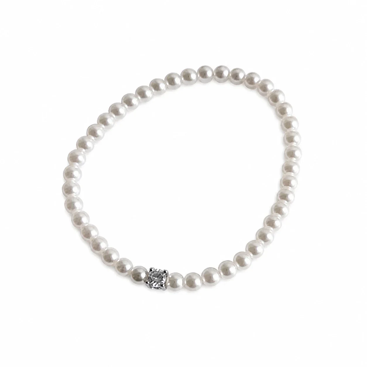 Refined Square Crystal Accent Pearl Bead Bracelet