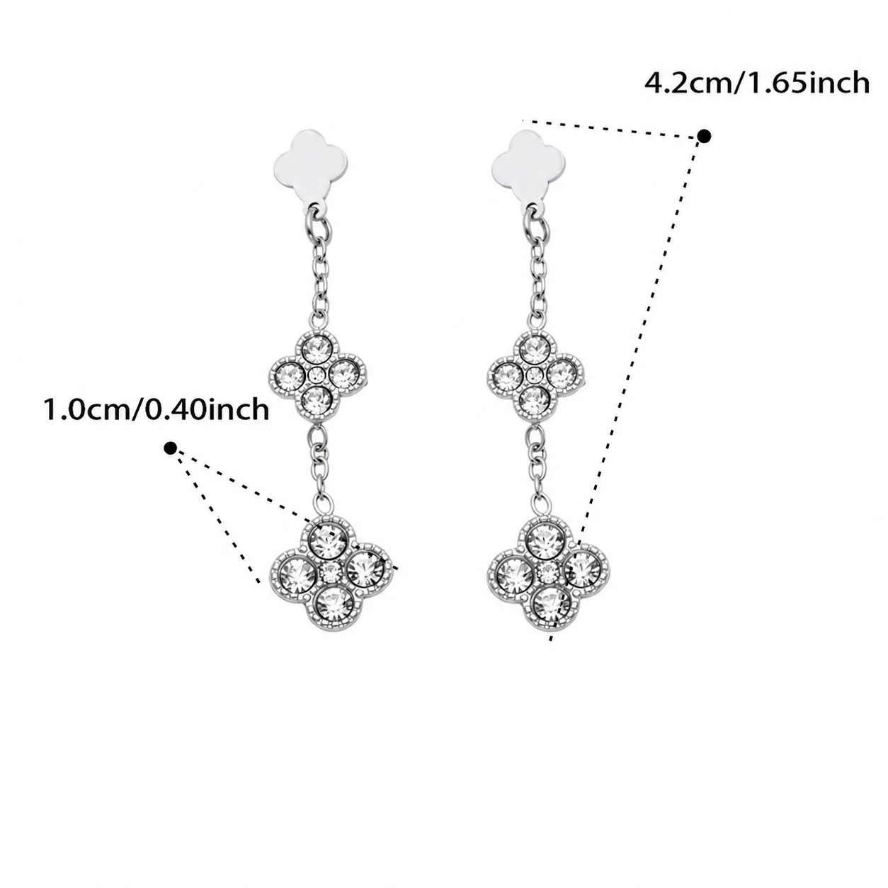 Clover Chain Drop Stainless Steel CZ Earrings - Gold White CZ