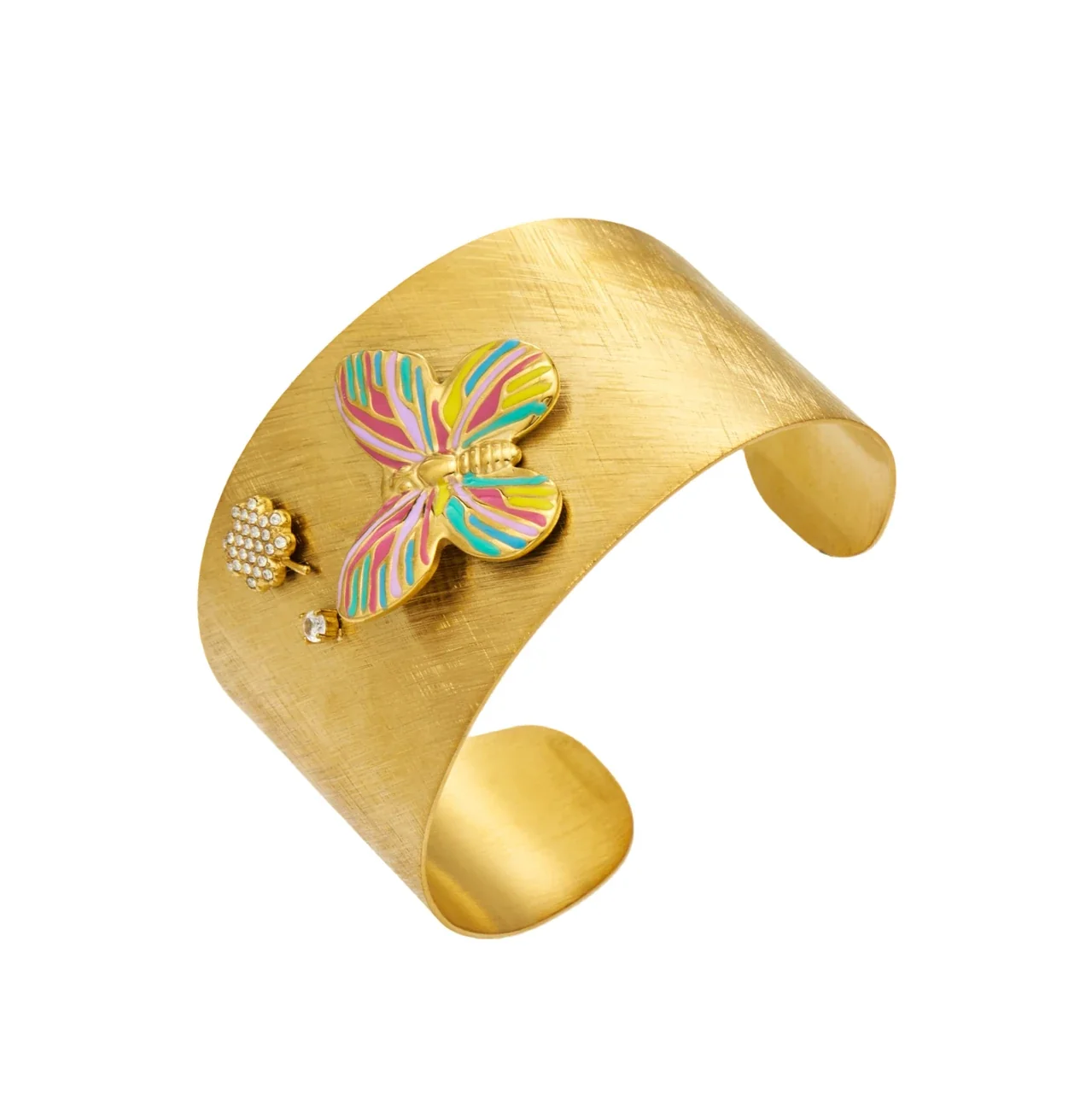 Radiant 18K Gold-Plated Brushed Butterfly Open Cuff Bangle