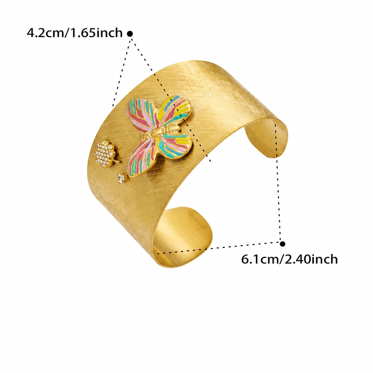 Radiant 18K Gold-Plated Brushed Butterfly Open Cuff Bangle - Gold