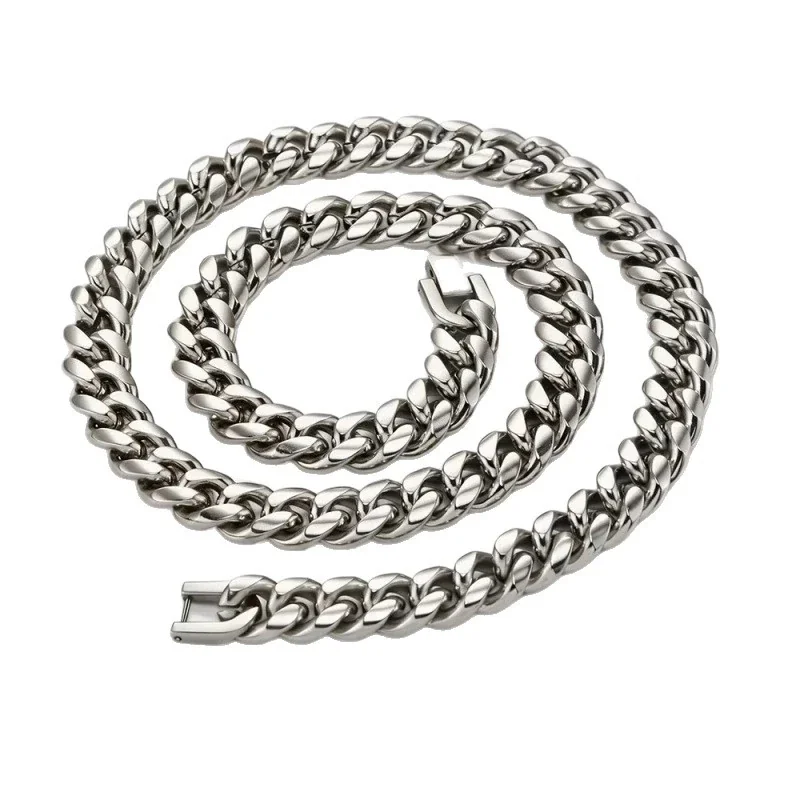 Bold Stainless Steel Polished Cuban Link Chain Necklace