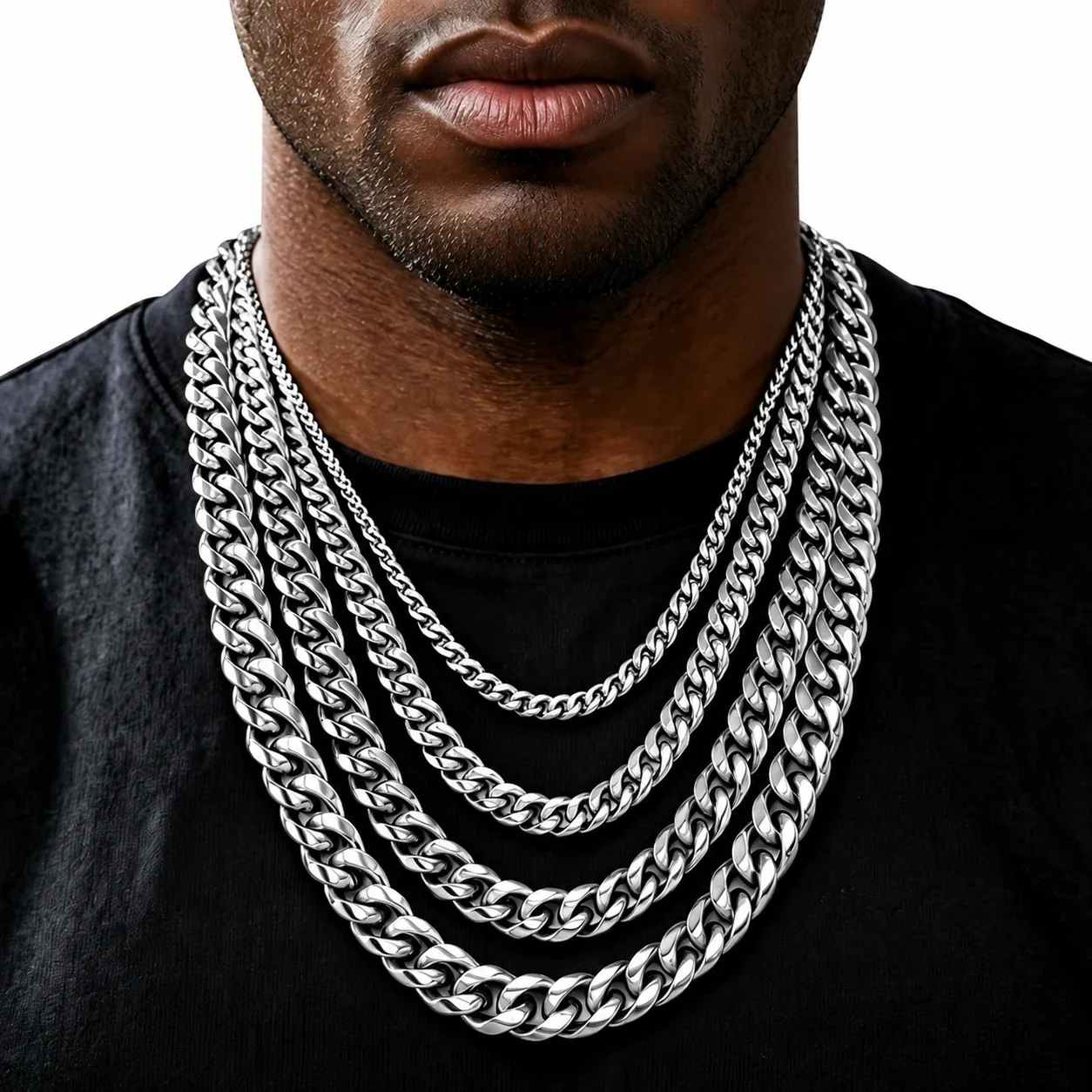 Bold Stainless Steel Polished Cuban Link Chain Necklace