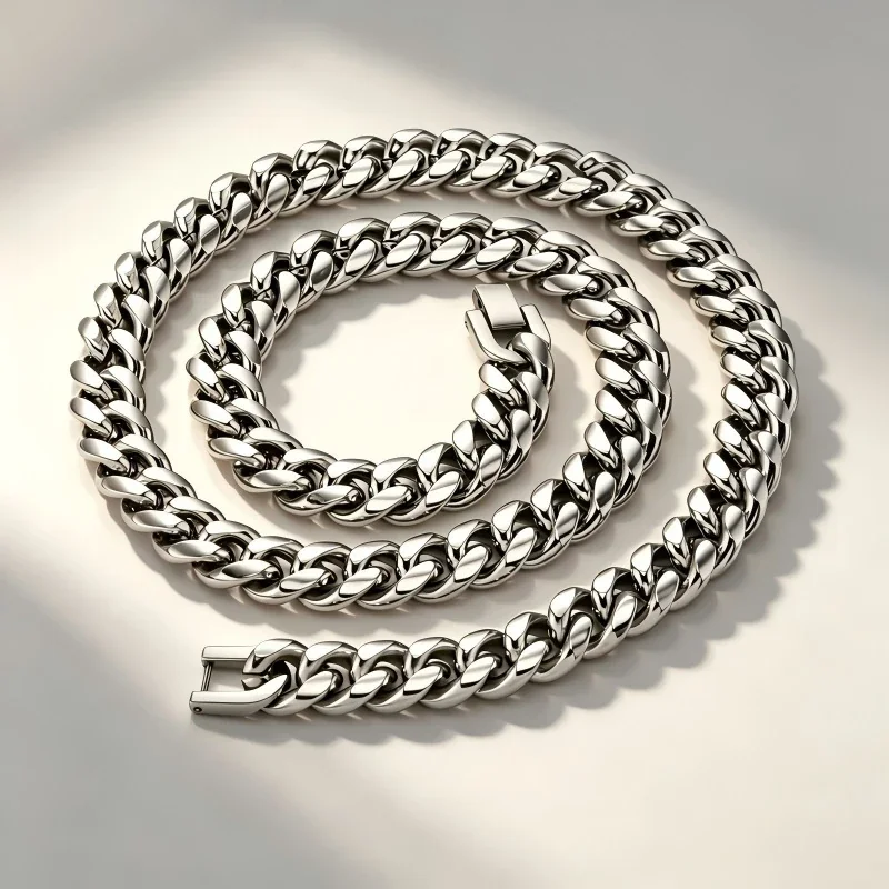 Bold Stainless Steel Polished Cuban Link Chain Necklace - Silver 3 mm