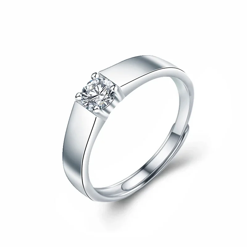 Sculptural 925 Sterling Silver Round Moissanite Four-Prong Ring