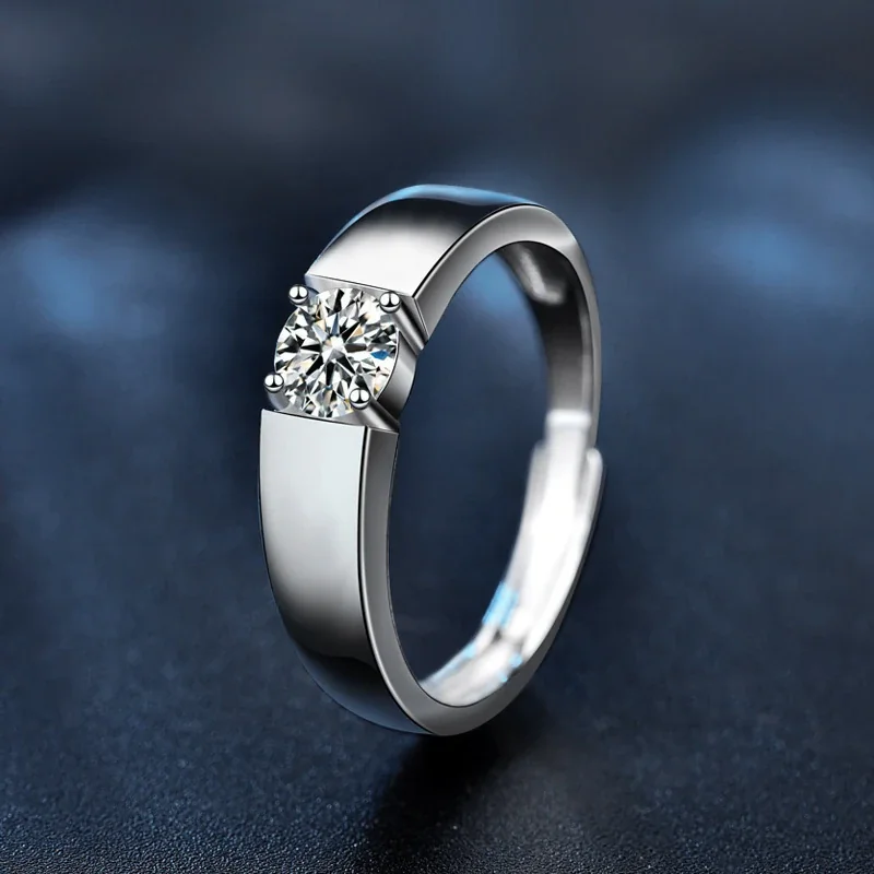 Sculptural 925 Sterling Silver Round Moissanite Four-Prong Ring