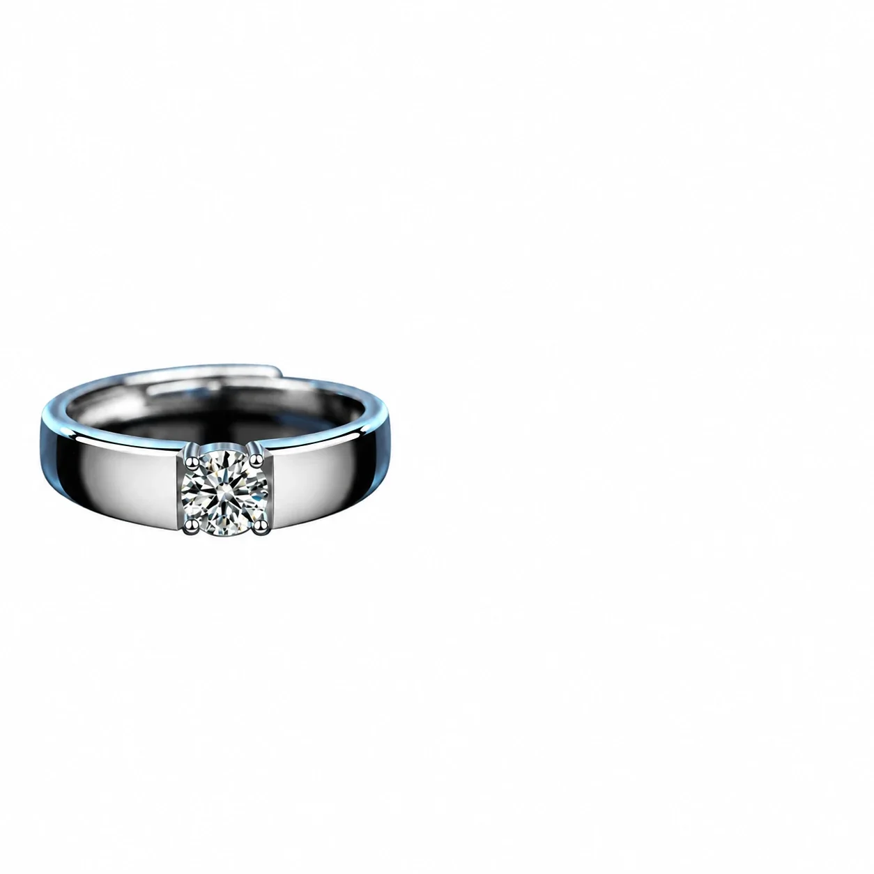 Sculptural 925 Sterling Silver Round Moissanite Four-Prong Ring