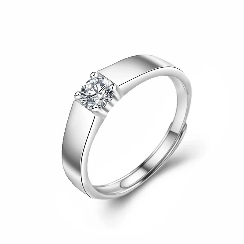 Sculptural 925 Sterling Silver Round Moissanite Four-Prong Ring - 0.5 ct Moissanite - Light Luxury Edition