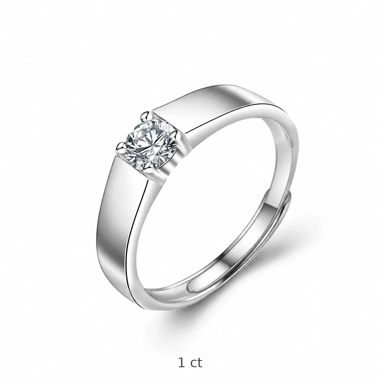Sculptural 925 Sterling Silver Round Moissanite Four-Prong Ring - 1 ct Moissanite - Fashion Edition